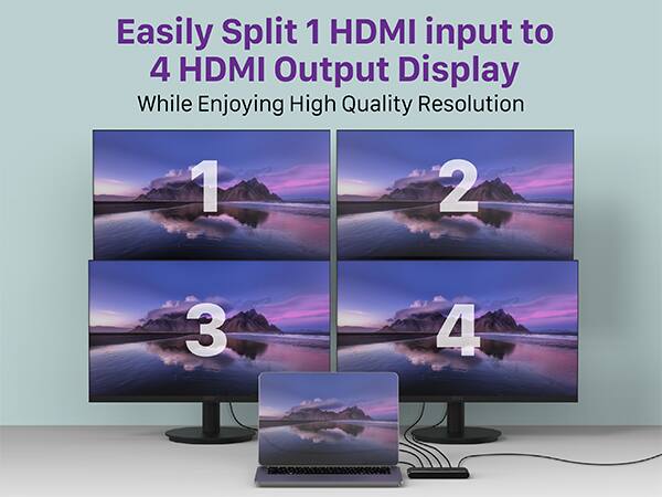 Easily Split 1 HDMI input to 4 HDMI Output Display While Enjoying High Quality Resolution 1 2 3 4
