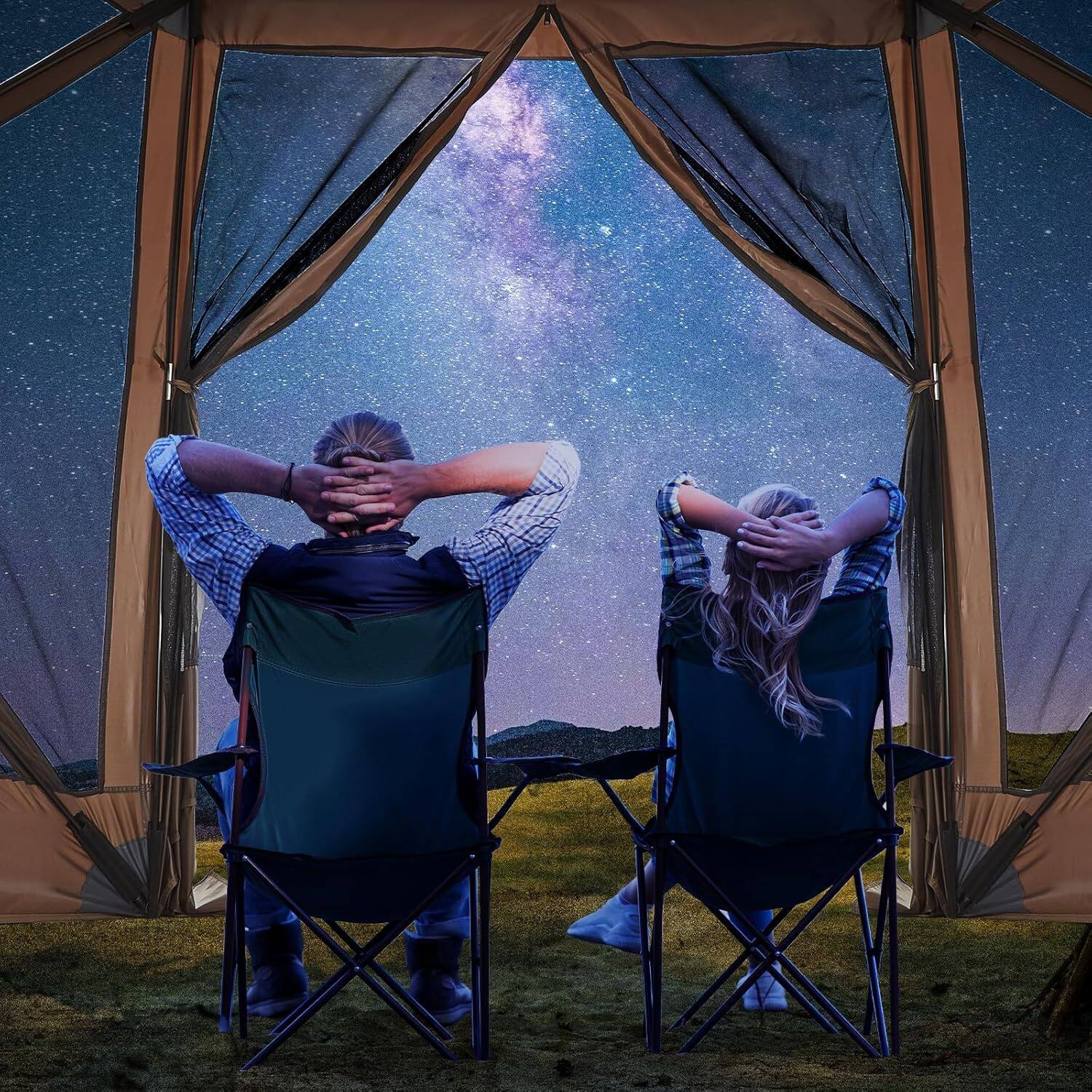 Left. Homhougo - 12x12 ft 6-Sided Pop Up Gazebo Tent, Waterproof UV Protected Screen Tent, Portable Camping Canopy Sun Shelter - Brown 12x12 Ft.