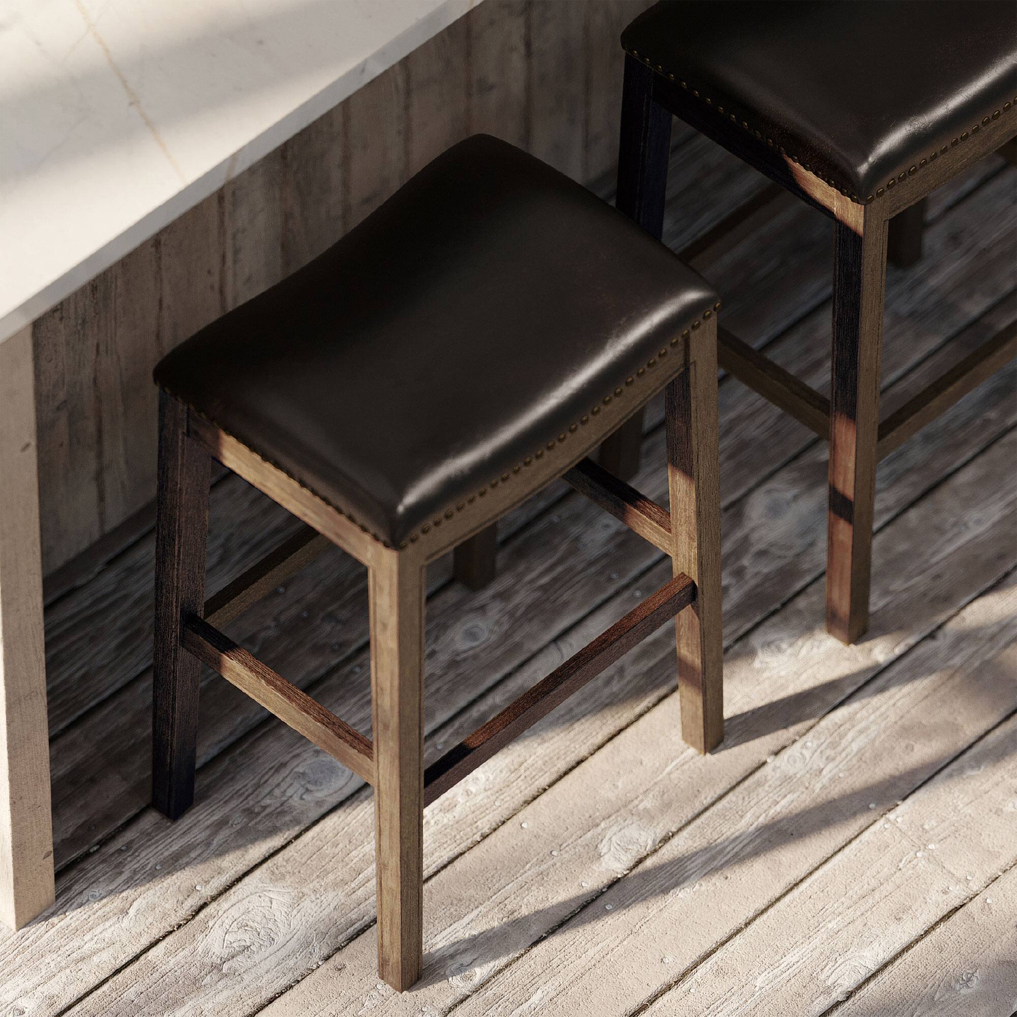Alt View 10. Maven Lane - Maven Lane Adrien Saddle Barstool, Walnut w/ Marksman Saddle Vegan Leather, Set of 2 - Walnut.