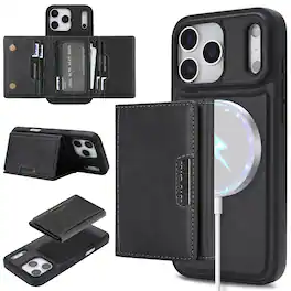 Dteck - Detachable Wallet Case for Apple iPhone 17 Pro Max,Premium PU Leather Flip Card Holder Stand Shockproof Mag Safe Cover - Black