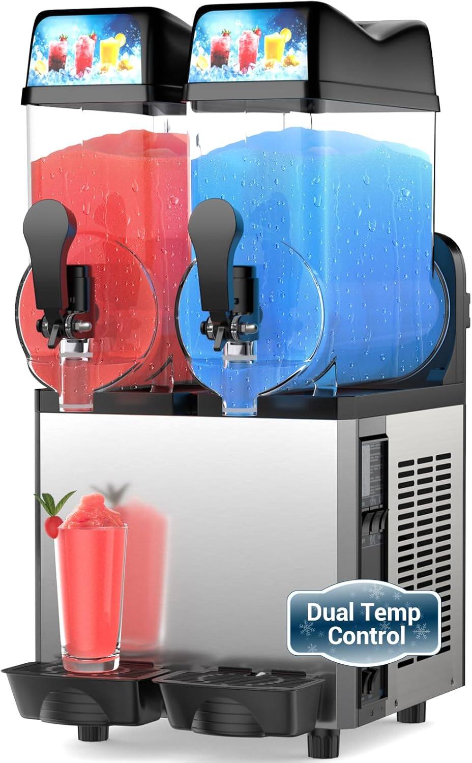 Mirfee - 30L Commercial Slushy Machine, Dual-Tank Temperature Control, 110V for Margaritas & Frozen Drinks - Silver