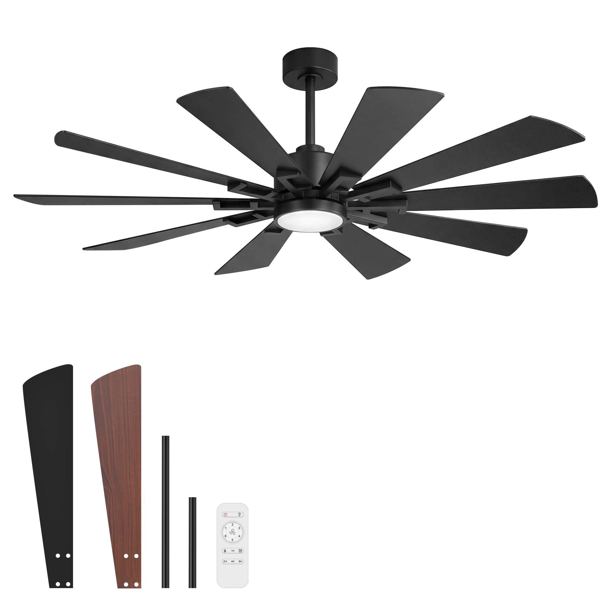 Alt View 7. Breezary - 72-Inch Extra-Large Ceiling Fan with 10 Plywood Blades, DC Motor, 6-Speed Remote, Tri-Color LED Light, Dual Downrods - Matte Black.