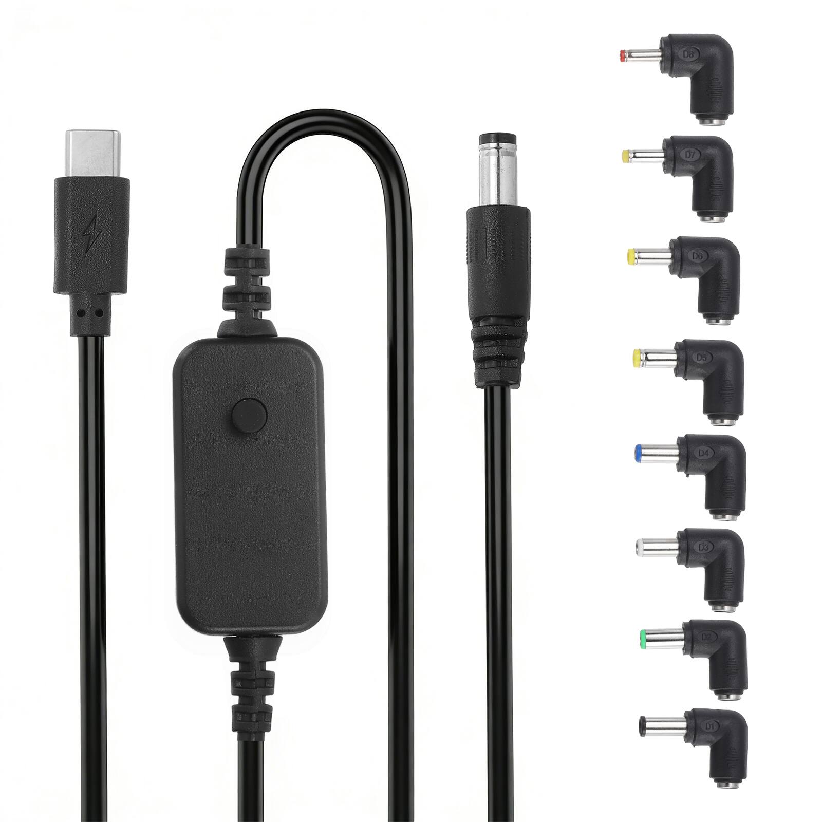 Front. Unique Bargains - USB-C to DC PD Adapter w/ 8 Tips, 1.18m/3.9ft, 5V-20V PD Trigger Cable for Routers, Laptop, Speaker - Black.
