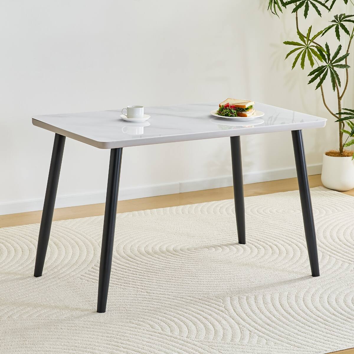 Loheer Rectangular Dining Table for 4 to 6 People, Tempered Glass Top ...