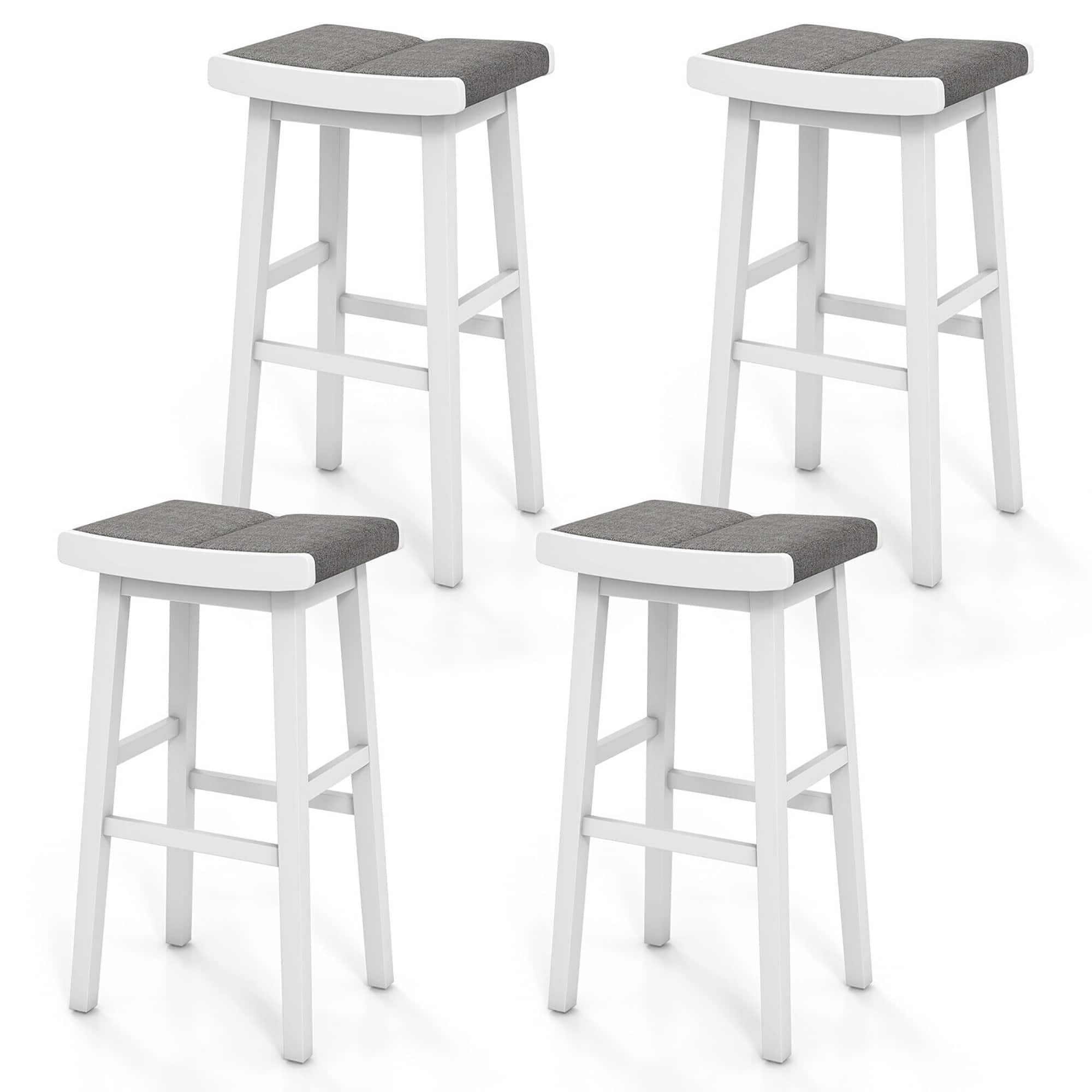 Gymax - 4 PCS Saddle Bar Stools Bar Height Backless Island Pub Chairs Kitchen Gray - Gray, White