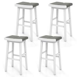 Gymax - 4 PCS Saddle Bar Stools Bar Height Backless Island Pub Chairs Kitchen Gray - Gray, White
