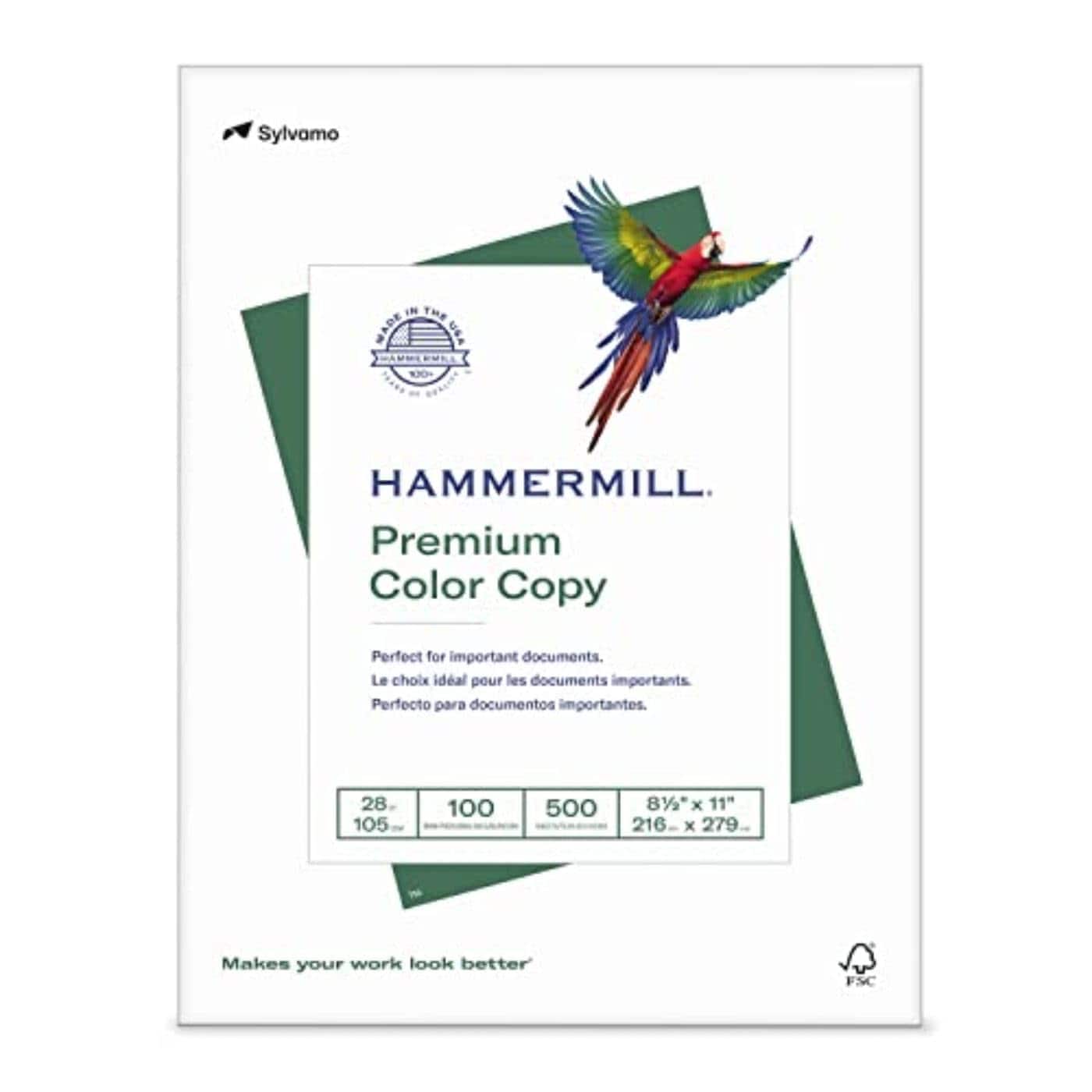 Hammermill - Copy Paper 28 lb Premium Color Letter 8.5 x 11 100 Bright 1 Ream 500 Sheets Made in USA - White