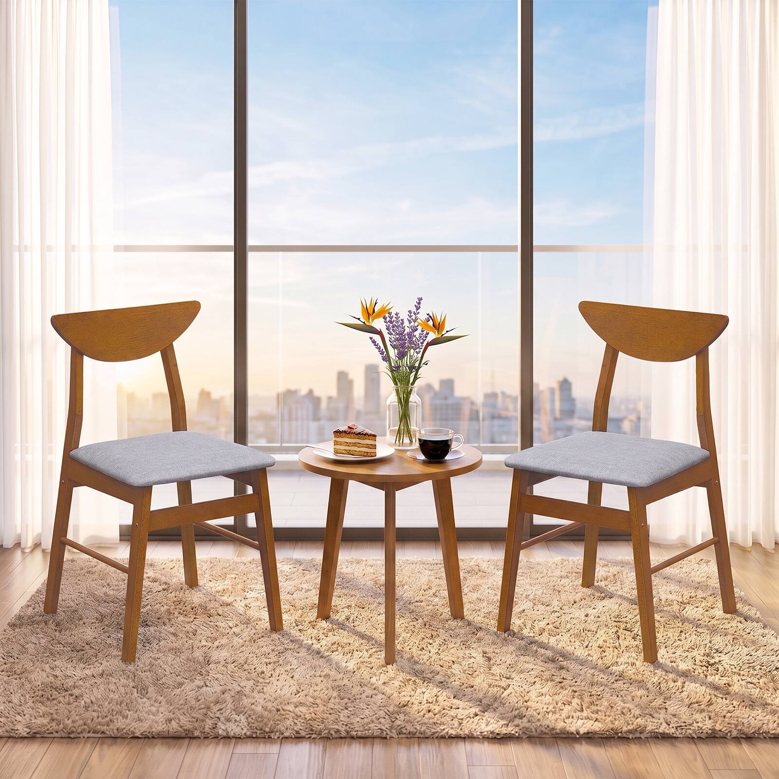 Alt View 3. Costway - Costway Upholstered Dining Chairs Set of 2 with Upholstered Seat Curved Backrest Wood Frame - Walnut.