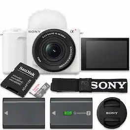 Bundle - Sony - ZV-E10 II Camera with 16-50mm Lens, Extra Battery, 64GB Card & Strap - White