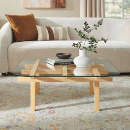 Isby 35 Inch Tempered Glass Coffee Table by Modway - Oak