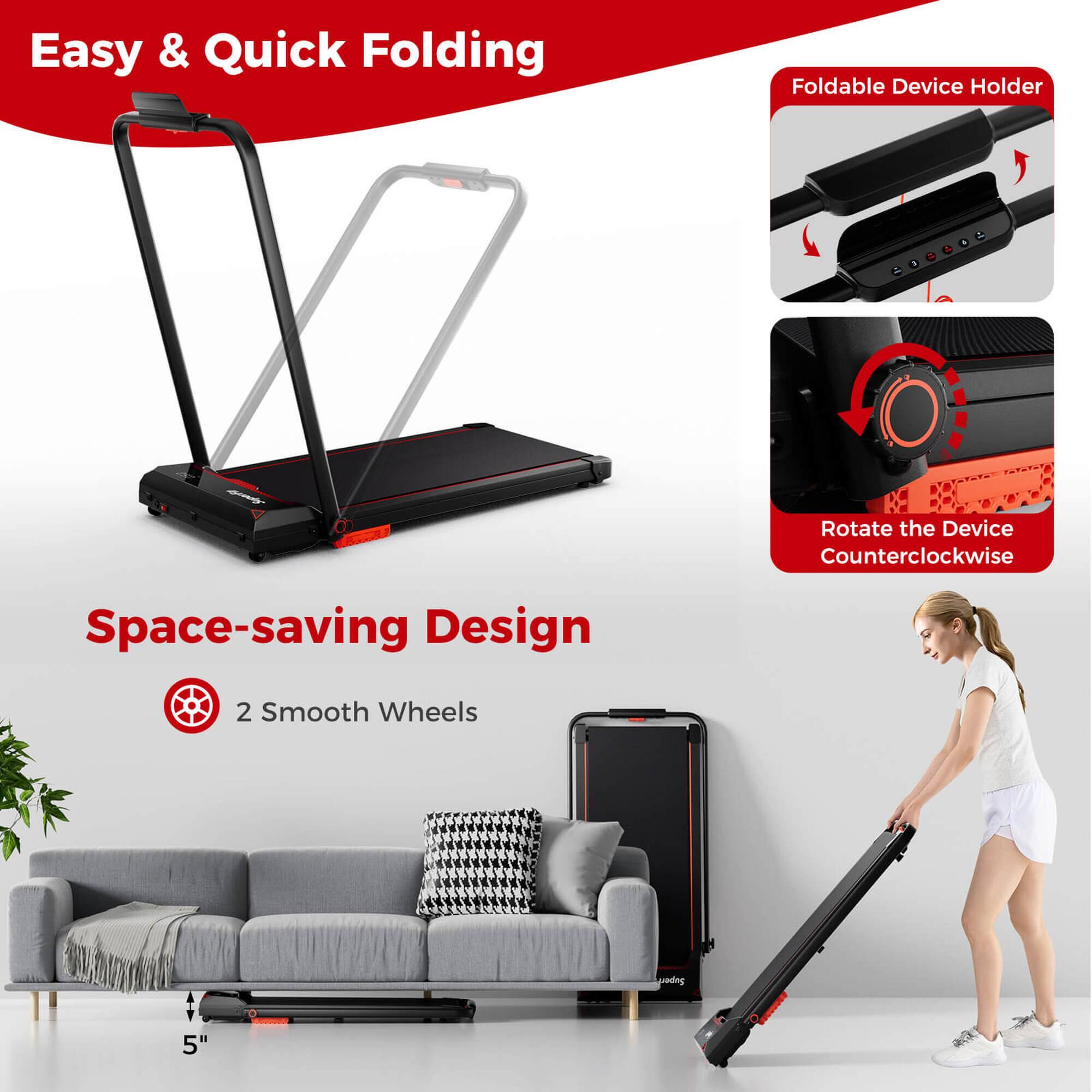 Easy & Quick Folding  
Foldable Device Holder  
Rotate the Device Counterclockwise  

Space-saving Design  
2 Smooth Wheels  
5"