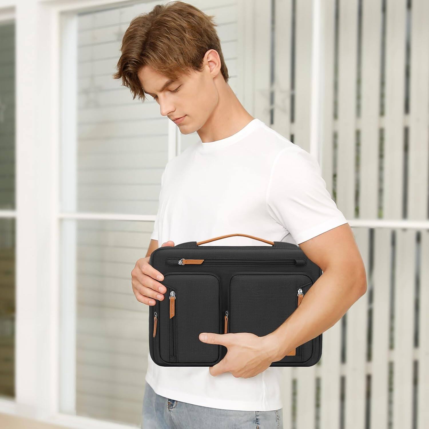 Alt View 2. mosiso - Laptop Sleeve 15-16 Inch, 360 Protective Laptop Case with 5 Accessory Pockets for MacBook Pro 16, HP Acer Dell ASUS - Black.