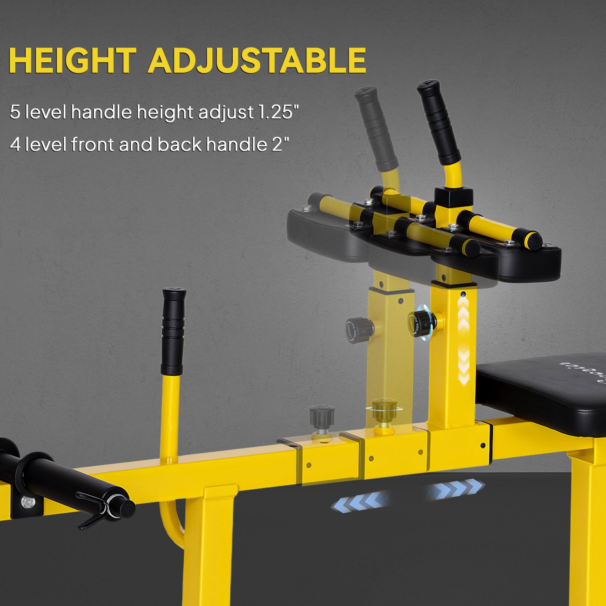 HEIGHT ADJUSTABLE

5 level handle height adjust 1.25"

4 level front and back handle 2"