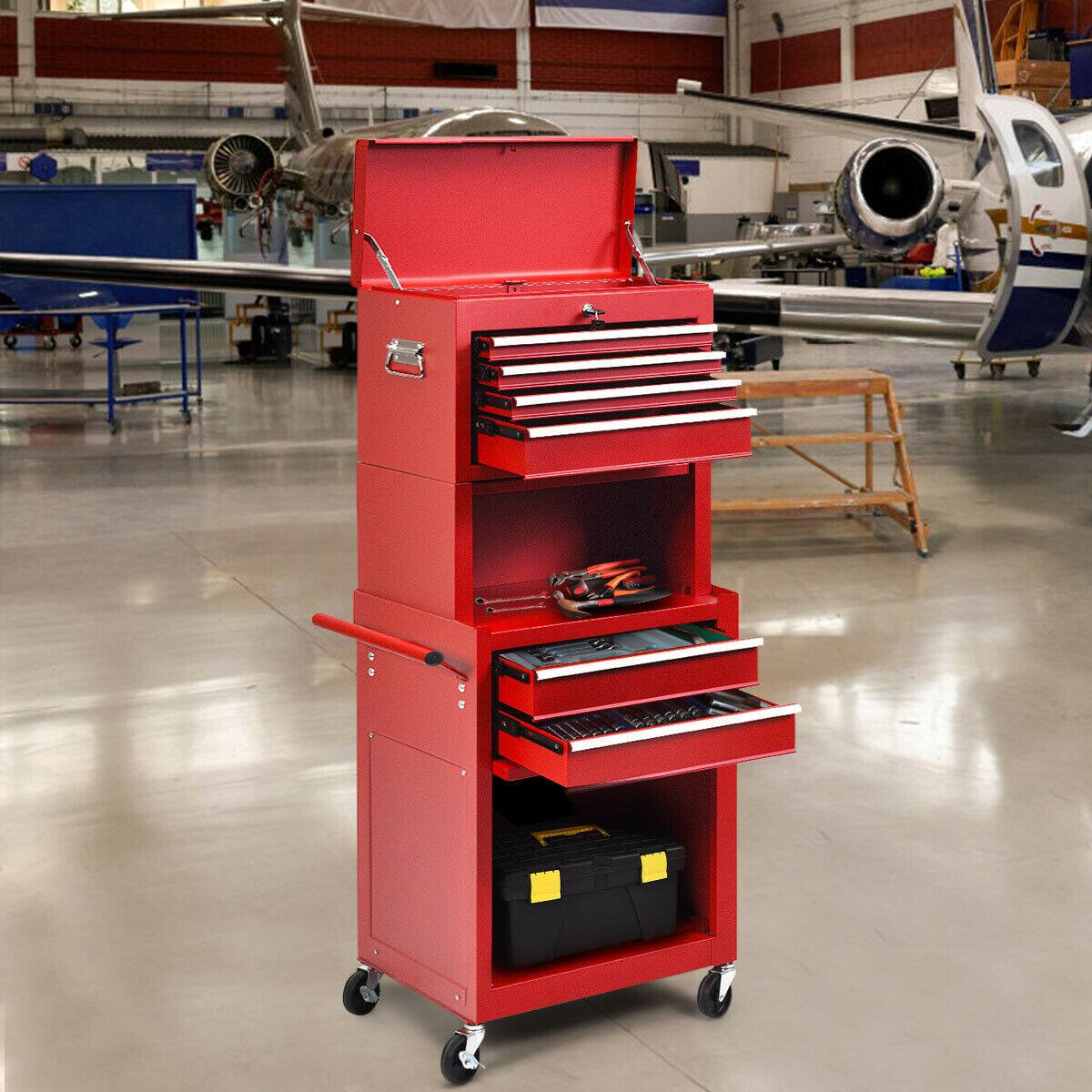 Back. SlickBlue - Metal Tool Chest with 6 Drawers and Height-Extended Cabinet - Red.