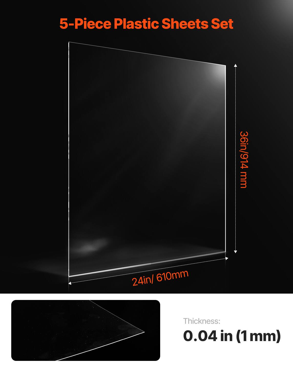 5-Piece Plastic Sheets Set  
36in/914 mm x 24in/610mm  
Thickness: 0.04 in (1 mm)