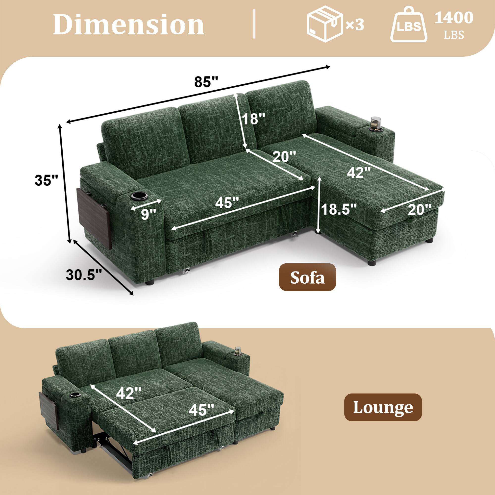 Dimension  
x3  
1400 LBS  
85"  
18"  
35"  
9"  
45"  
20"  
42" 18.5"  
20"  
30.5"  
Sofa  
42"  
45"  
Lounge