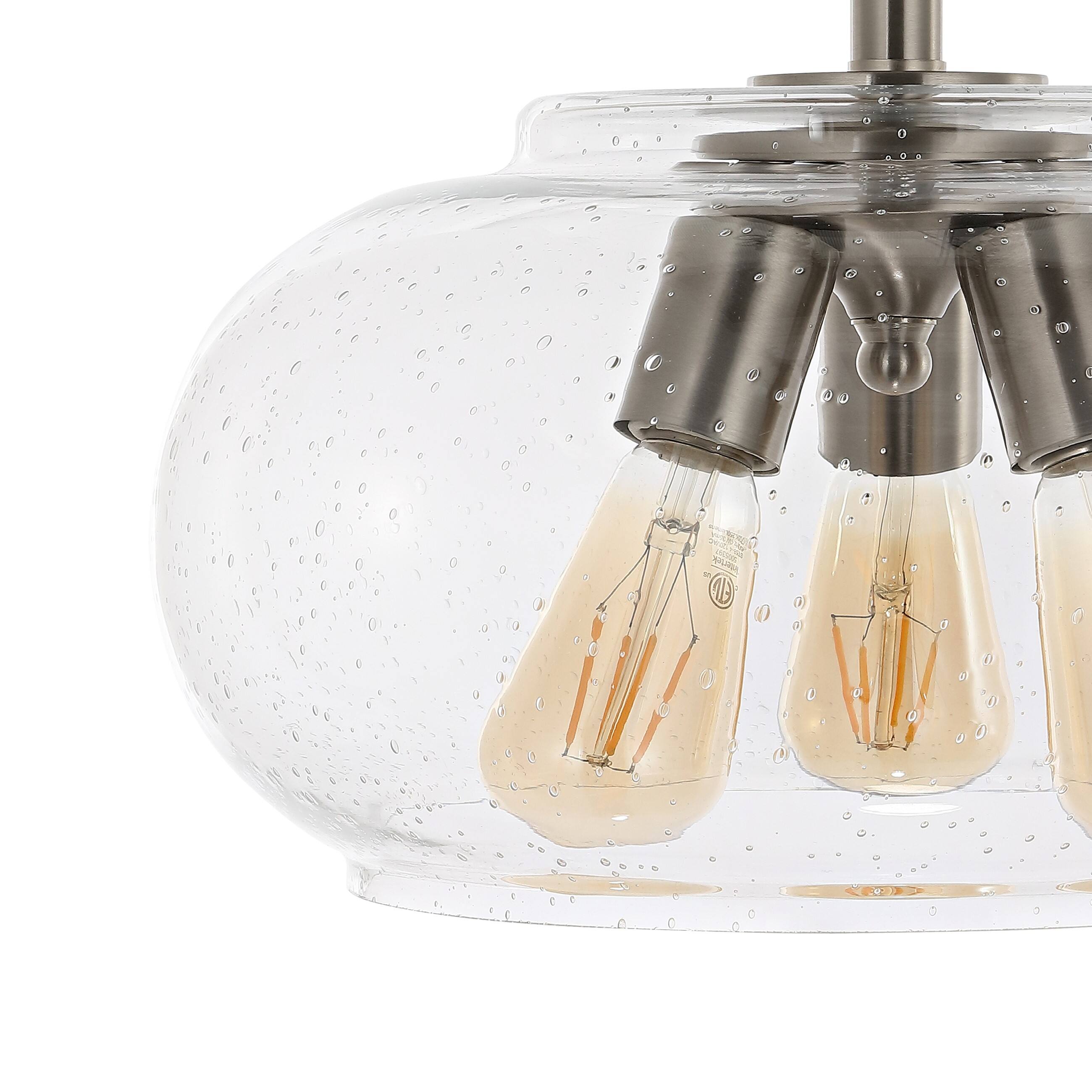 Alt View 3. Jonathan Y - Lina 13.75" 3-Light Modern Industrial Iron/Seeded Glass LED Semi Flush Mount, Nickel/Clear - Nickel.