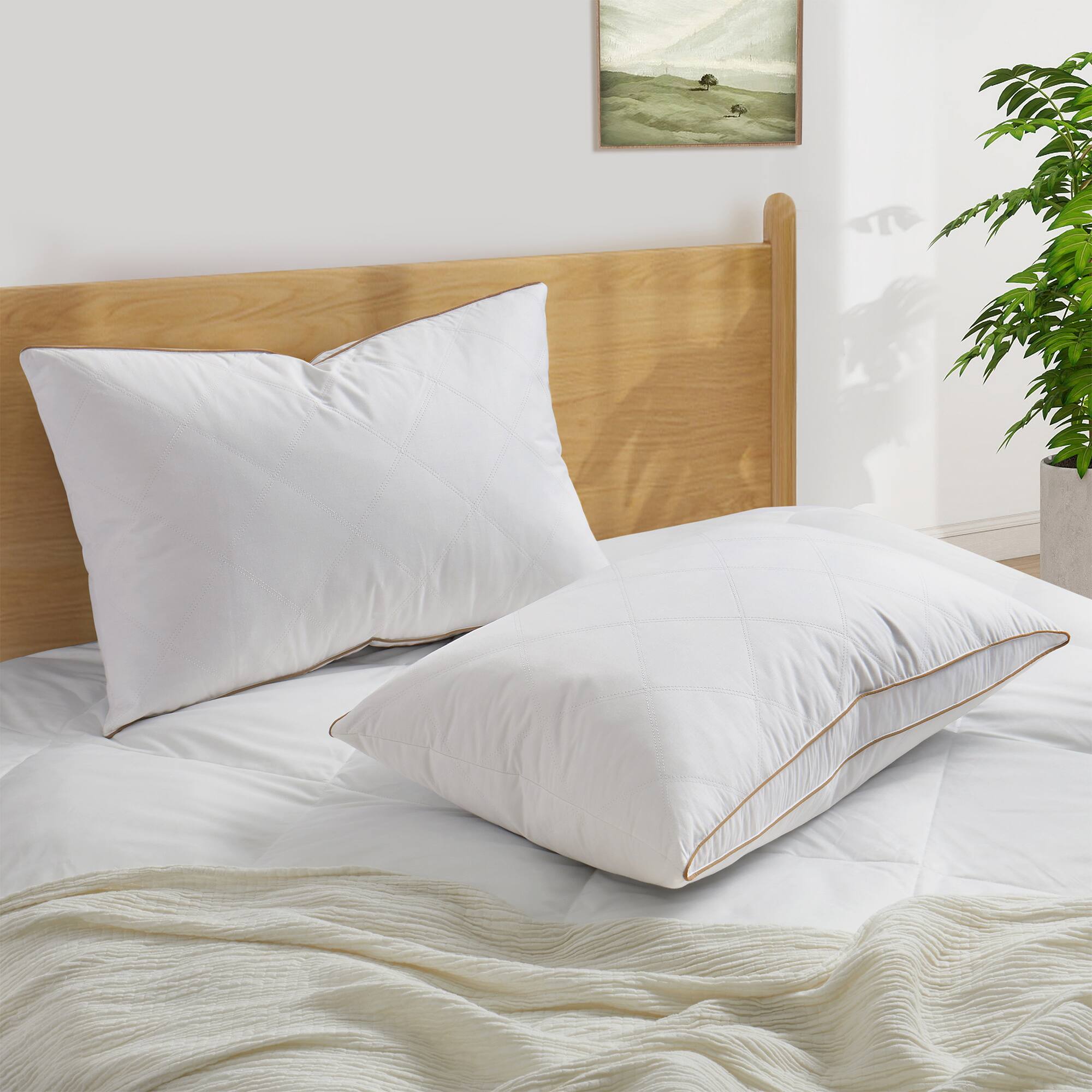 Front. Peace Nest - Peace Nest Medium Firm Goose Feather Down Pillow with Gusset - White.