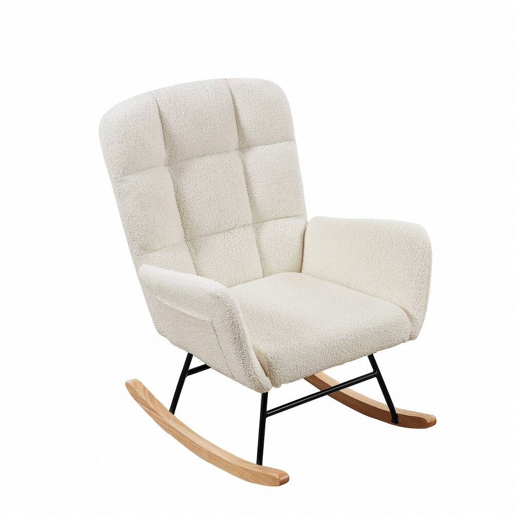 Alt View 1. Loheer - Loheer Cream White Teddy Rocking Chair Nursery Accent Armchair - Cream White.