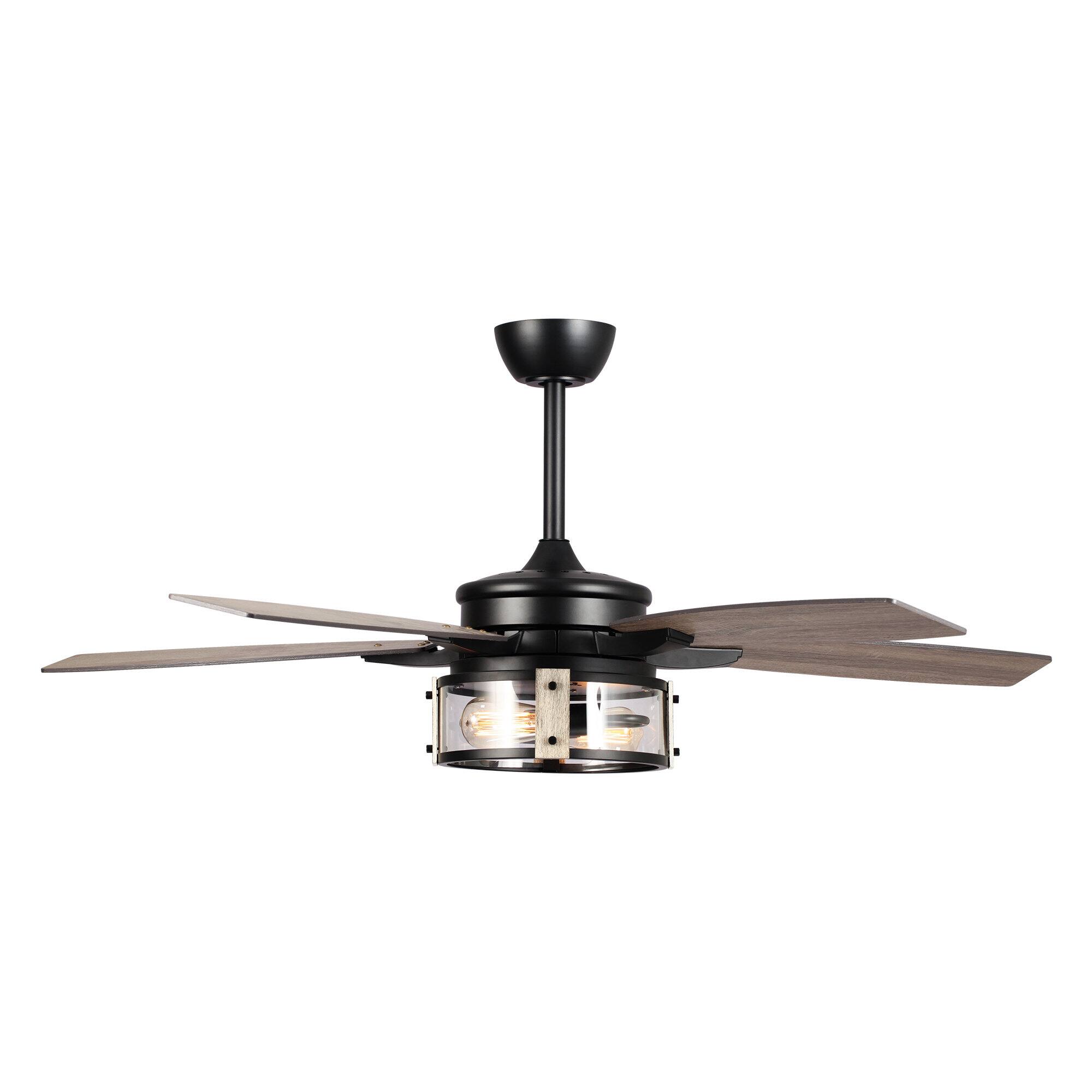 Alt View 8. Parrot Uncle - 52" Rustic Black Wood 5-Blade Indoor Ceiling Fan with Remote and Light Kit - Black.