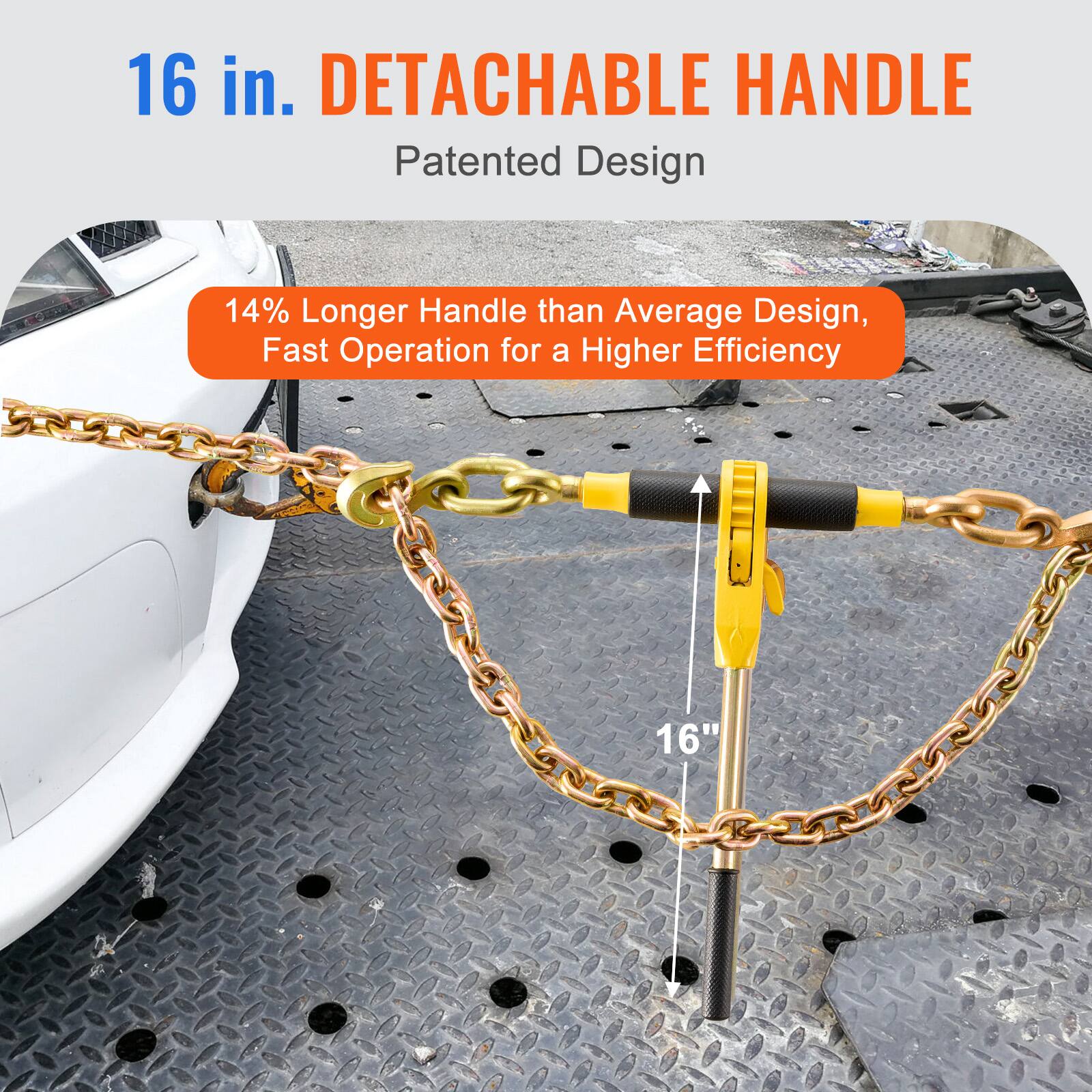 16 in. DETACHABLE HANDLE  
Patented Design  

14% Longer Handle than Average Design, Fast Operation for a Higher Efficiency  

16"