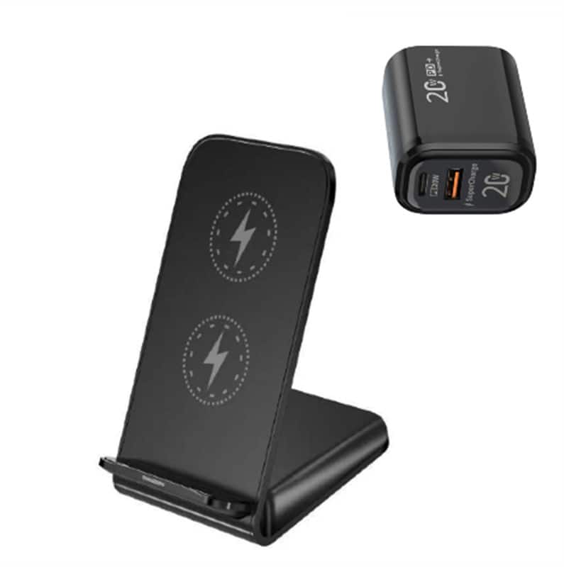 RISOKEYS - 15W Fast Charging Wireless Charger with Charging Port - Horizontal and Vertical Dual-Use Desk Phone Stand for Phone - Black