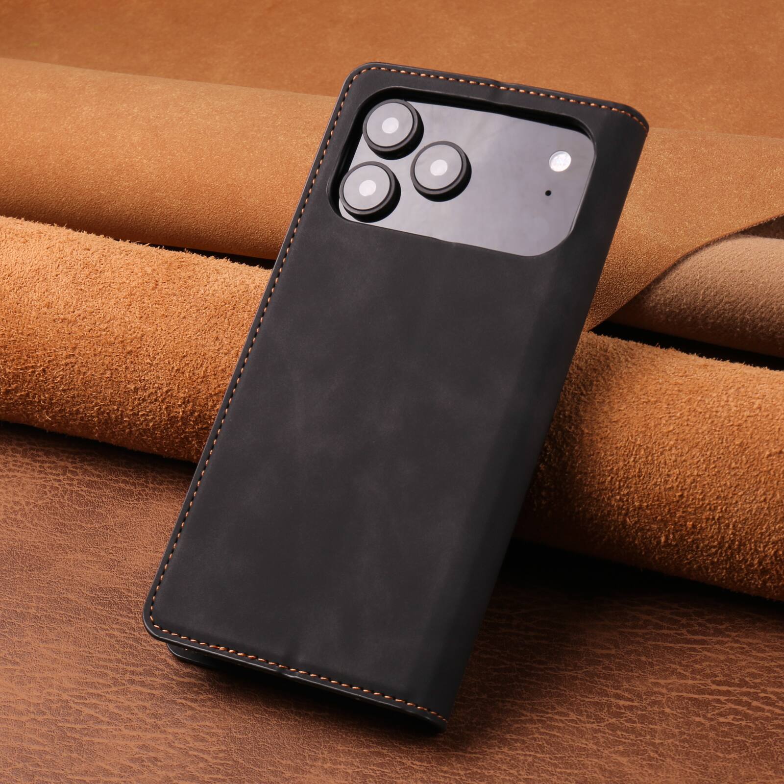 Alt View 2. Dteck - Magnetic Case For iPhone 18 Pro Max, Shockproof Wallet Card Pocket Viewing Kickstand Protective Folio PU Leather Cover - Black.