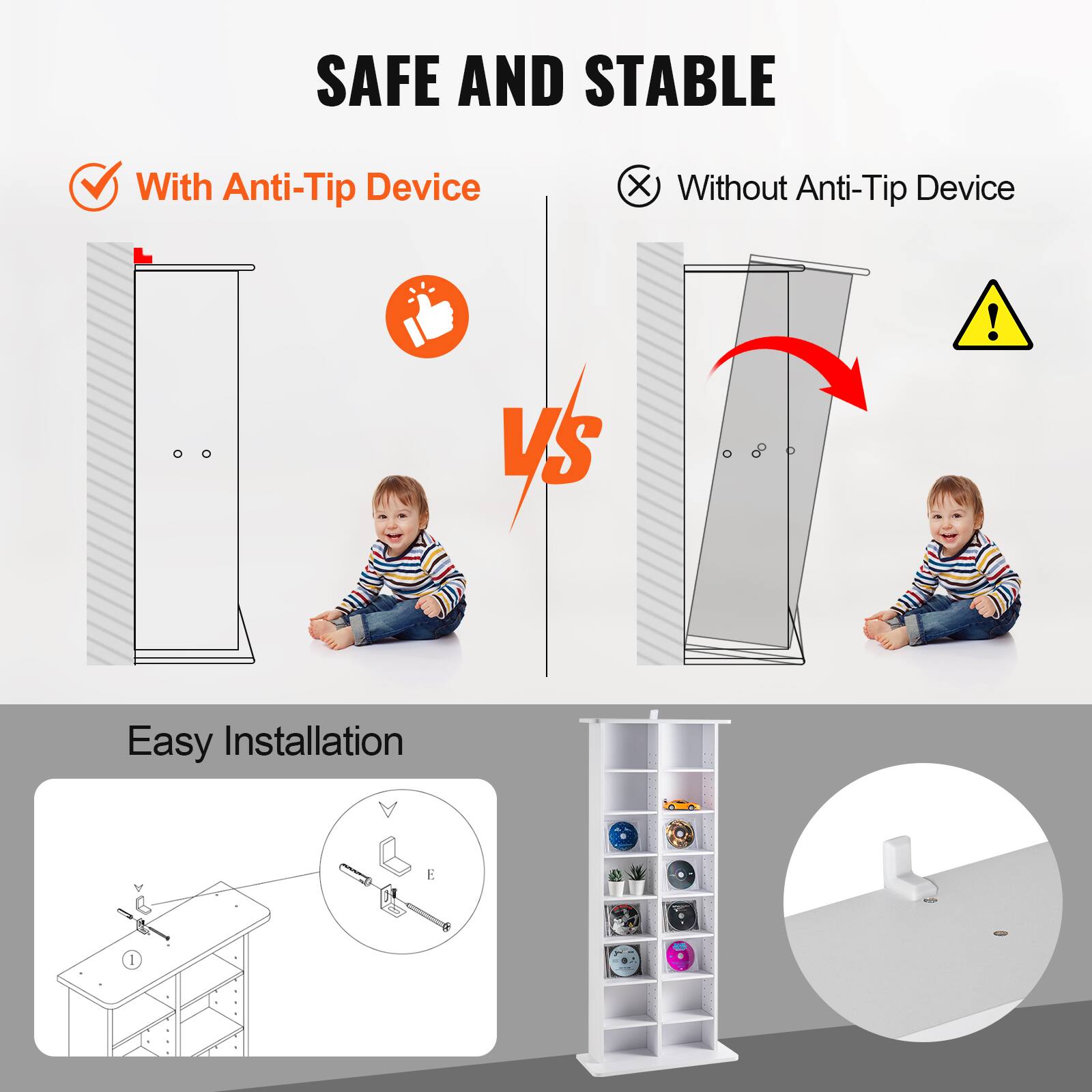SAFE AND STABLE

With Anti-Tip Device

VS

Without Anti-Tip Device

Easy Installation