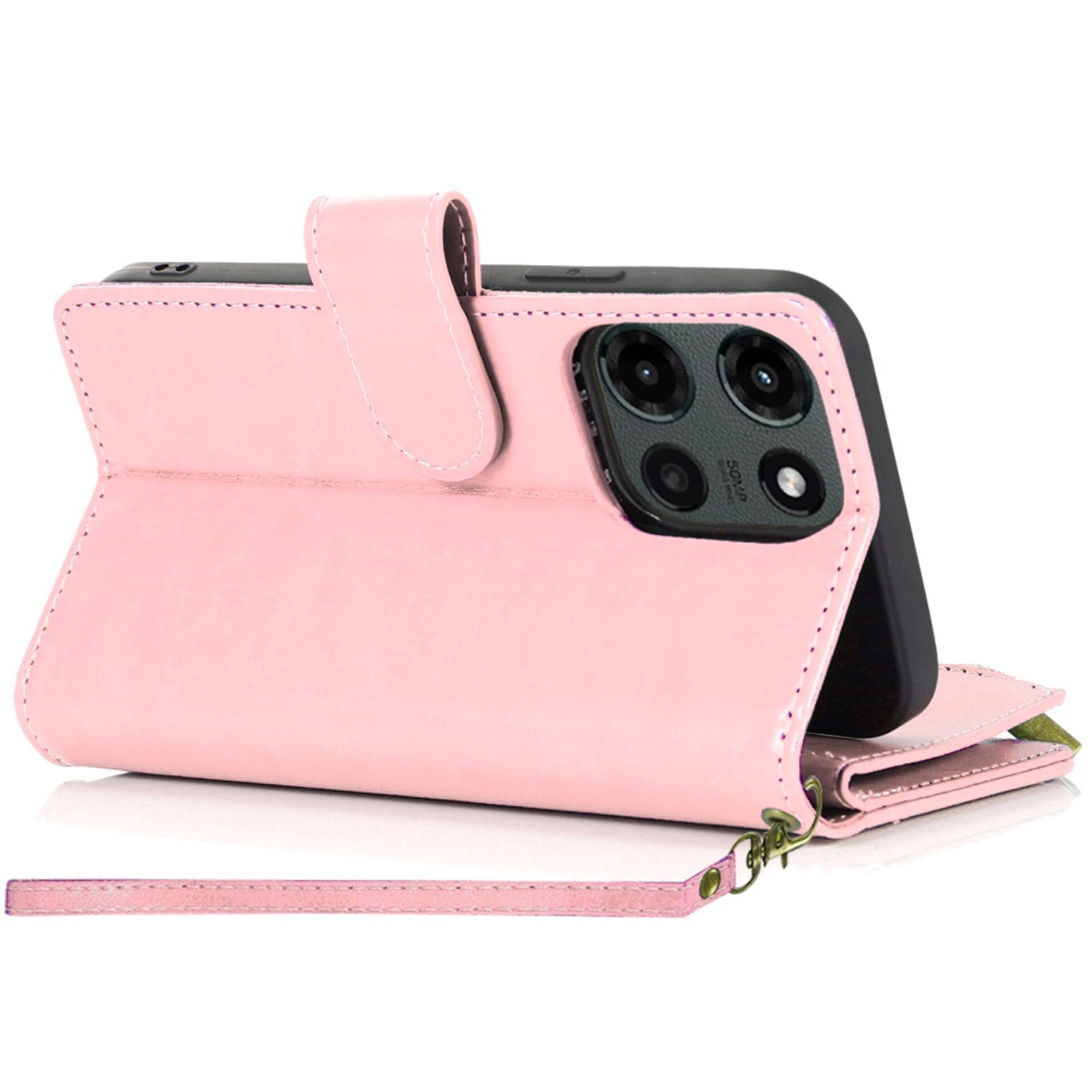 Left. Kitcheniva - Luxury Wallet Zipper Holder Case With Tempered Glass For Moto G Stylus 2026/2025 Rose Gold - Rose Gold.