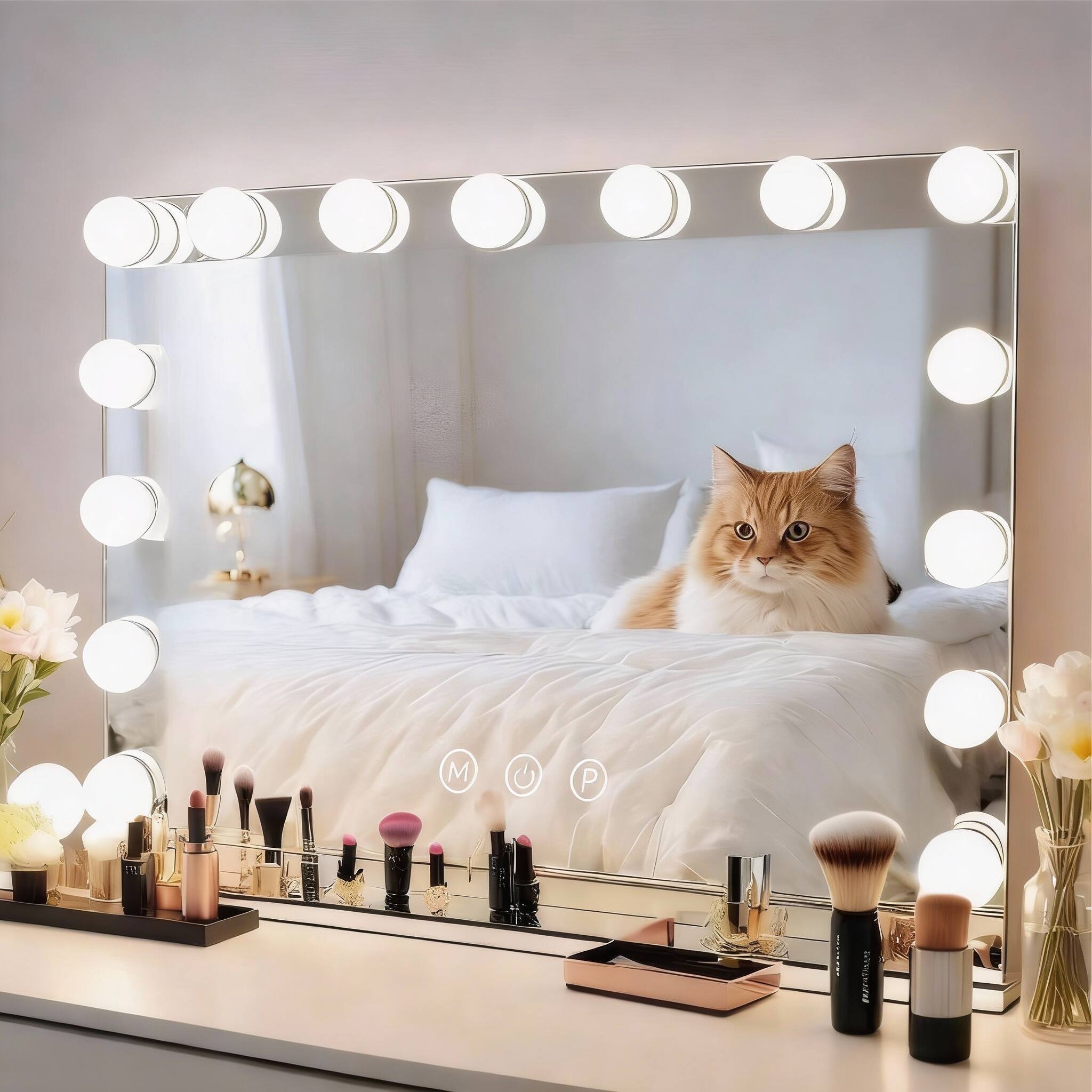 Back. OMOMMD - Wall mounted Mirror Vanity With Lights Makeup Hollywood Dimmable Led Bulbs Color Modes Magnification Usb Ch - Default.