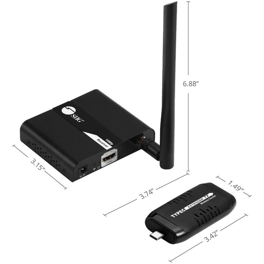 6.88"  
3.15"  
3.74"  
1.49"  
3.42"  

Receiver: 1080p  
TX Sender: EXTENDER  
TYPEC  
Wireless Extender