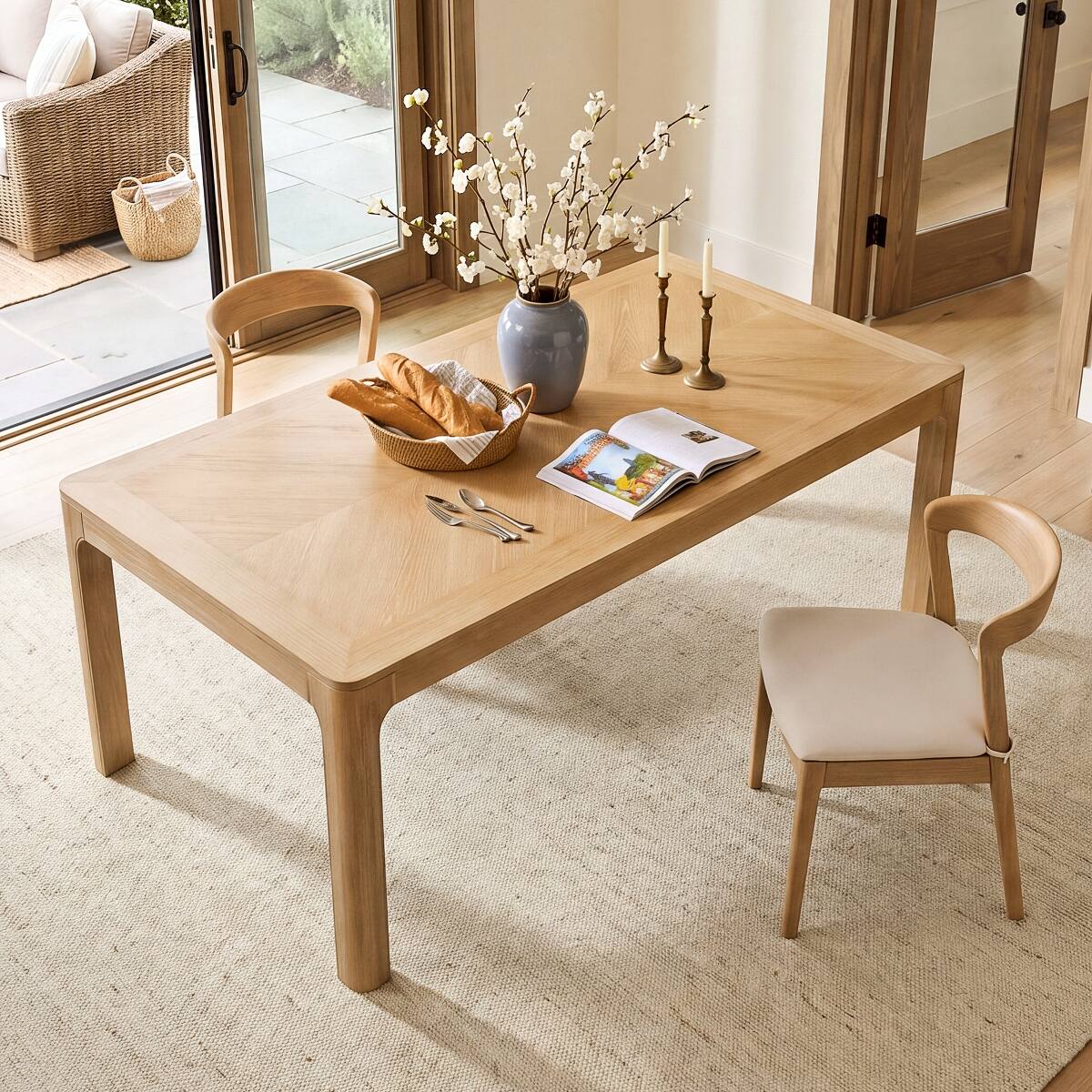 Loheer Rectangular Dining Table, Parquet Style Oak Veneer Top, Finish ...