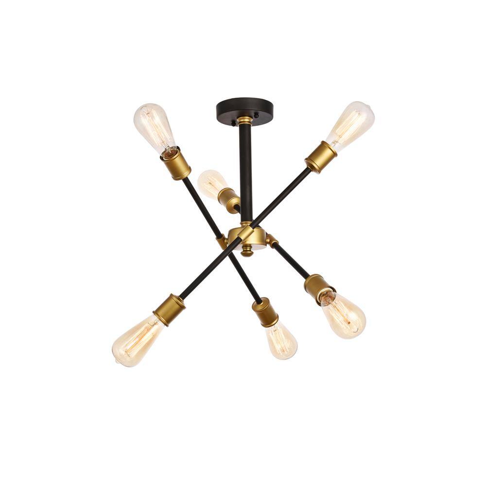 Alt View 3. Living District - Axel Collection Flushmount D17.1 H16.6 Lt:6 Black and Brass Finish - Black And Brass.