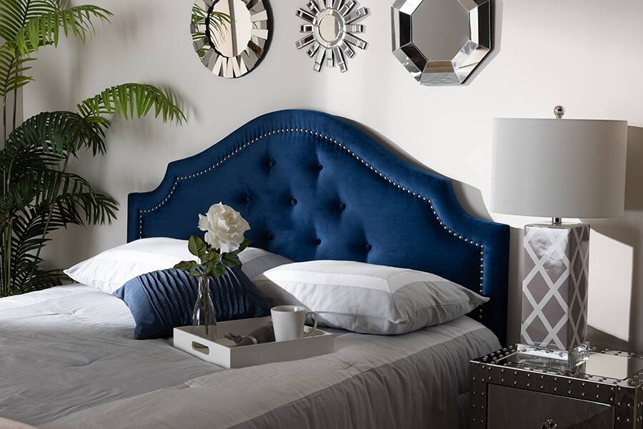 Back. Baxton Studio - Cora Modern and Contemporary Velvet Fabric Upholstered Queen Size Headboard - Royal Blue.