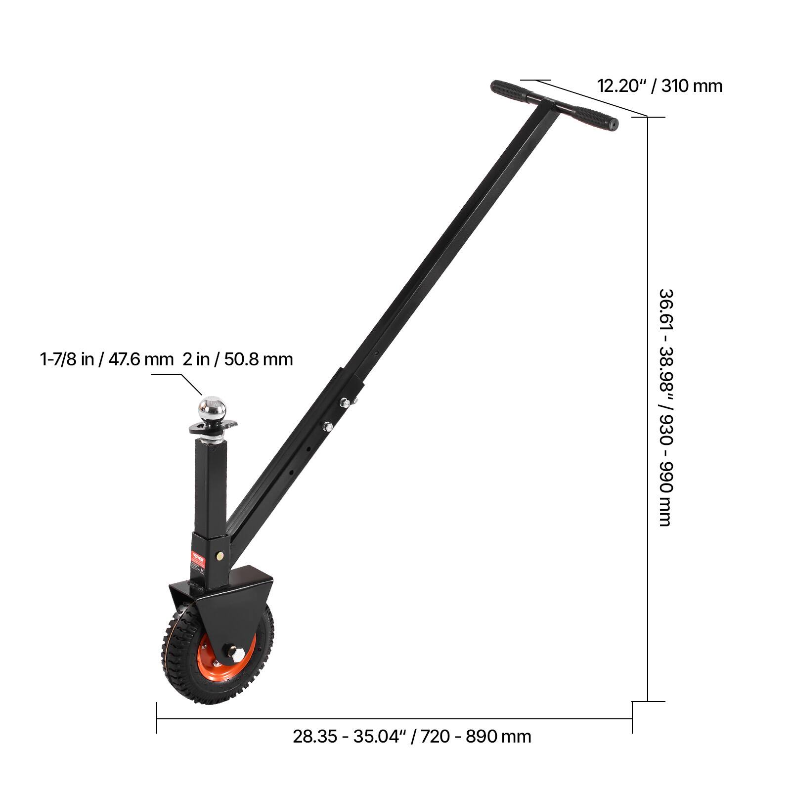 12.20" / 310 mm  
1-7/8 in / 47.6 mm  
2 in / 50.8 mm  
28.35 - 35.04" / 720 - 890 mm  
36.61 - 38.98" / 930 - 990 mm