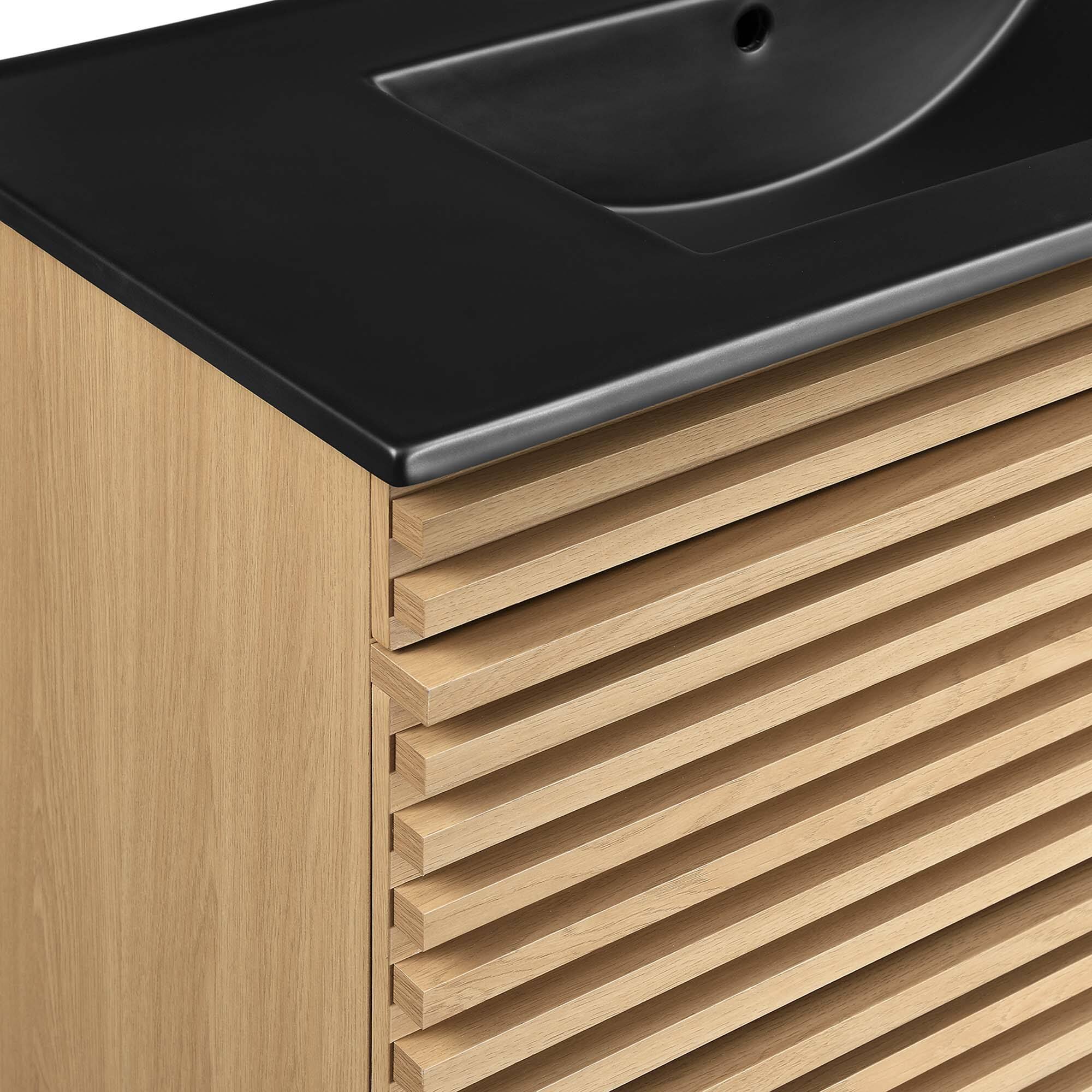 Alt View 5. Modway - Render Wall-Mount Bathroom Vanity with Black Basin Included - Oak Black.