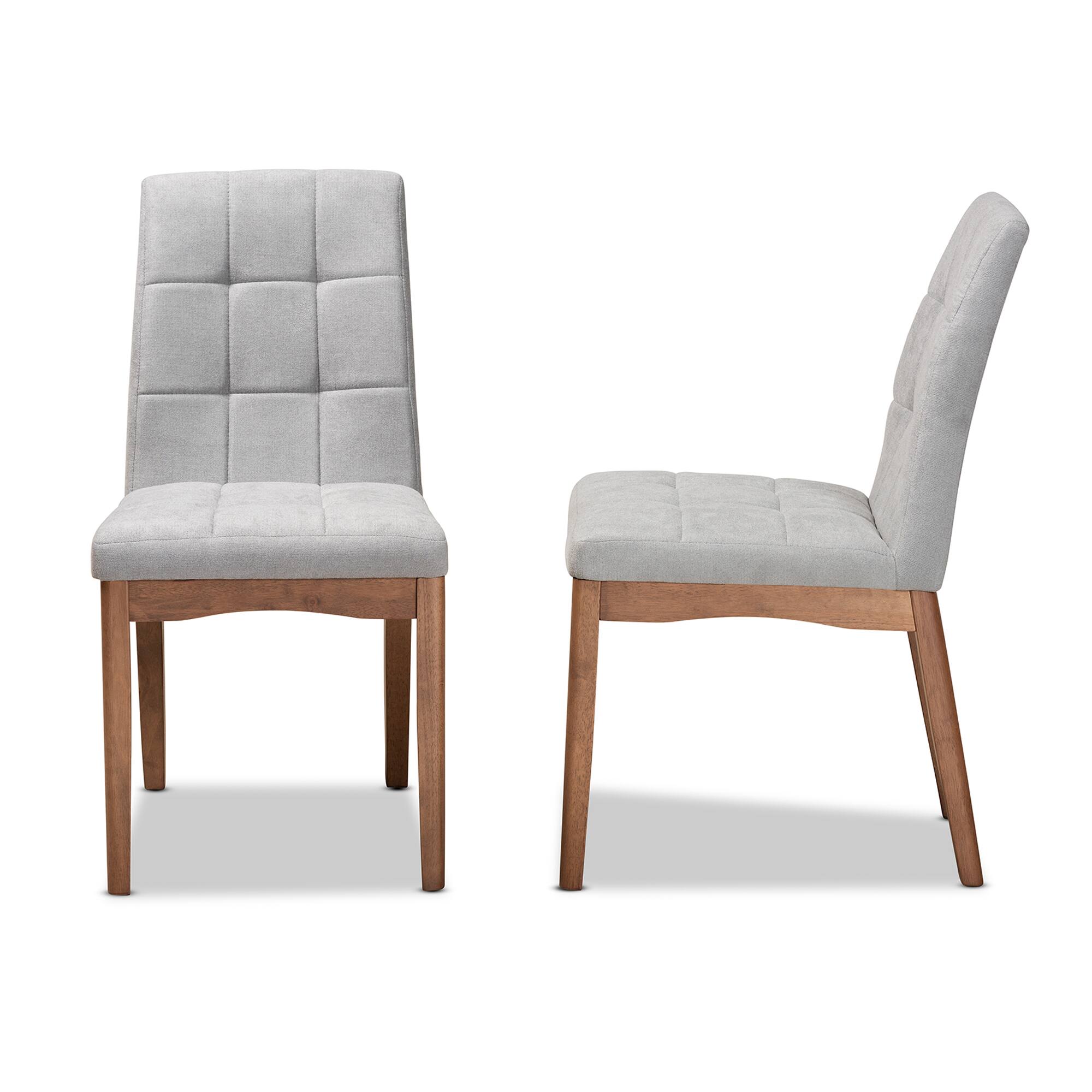 Left. Baxton Studio - Tara Mid Century Fabric Upholstered and Finished Wood 2-Piece Dining Chair Set - Light Grey/Walnut Brown.