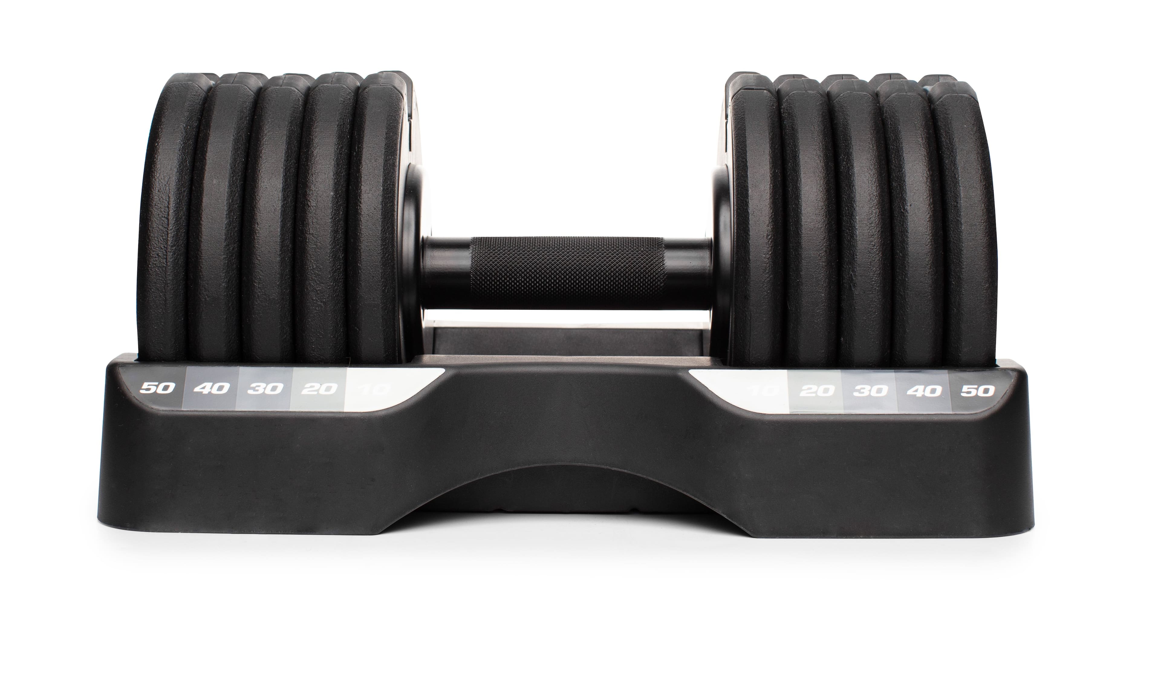 Left. ProForm - 50 lb Select-A-Weight Dumbbell Set - Black.