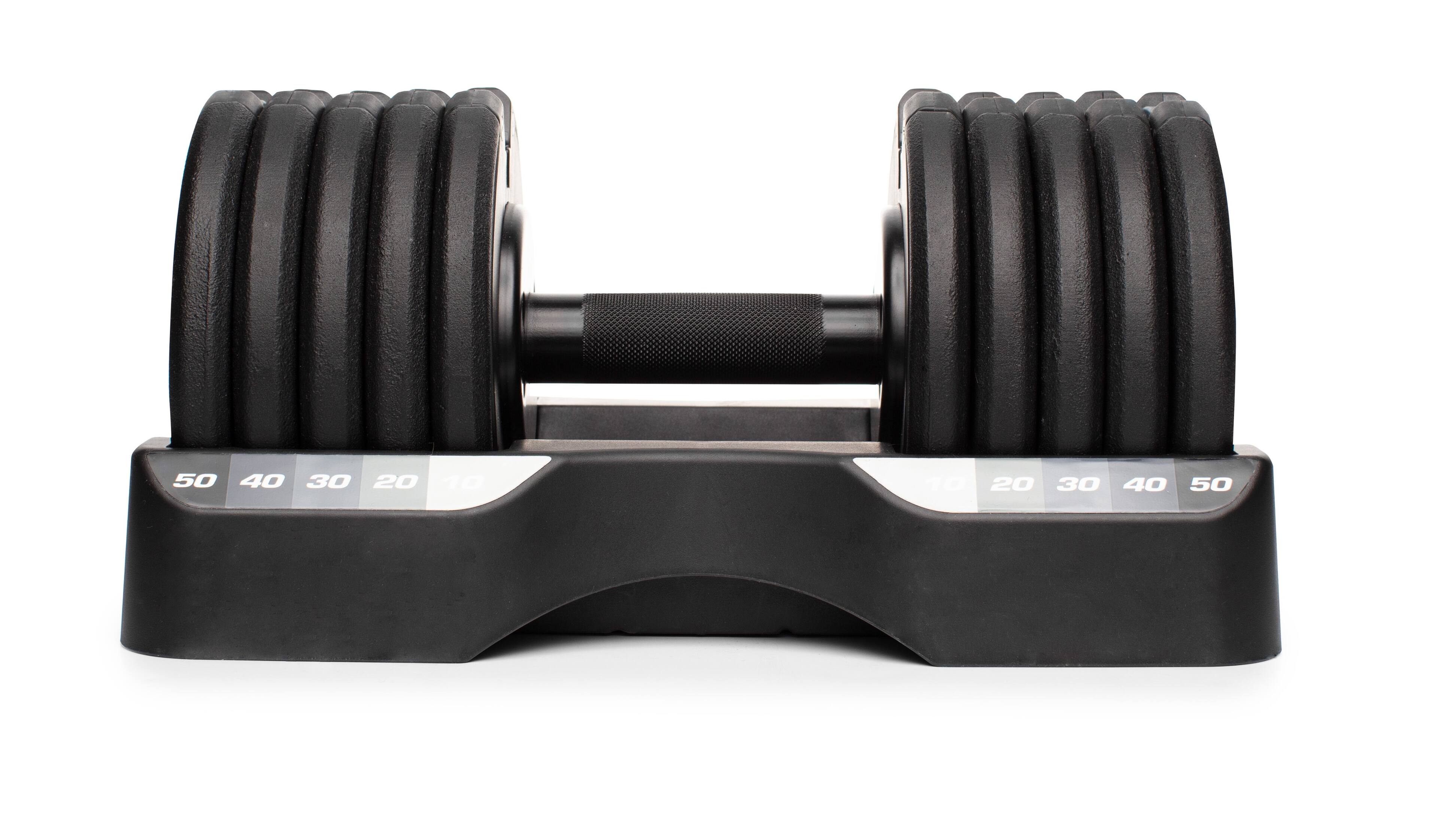 Left. ProForm - 50 lb Select-A-Weight Dumbbell Set - Black.