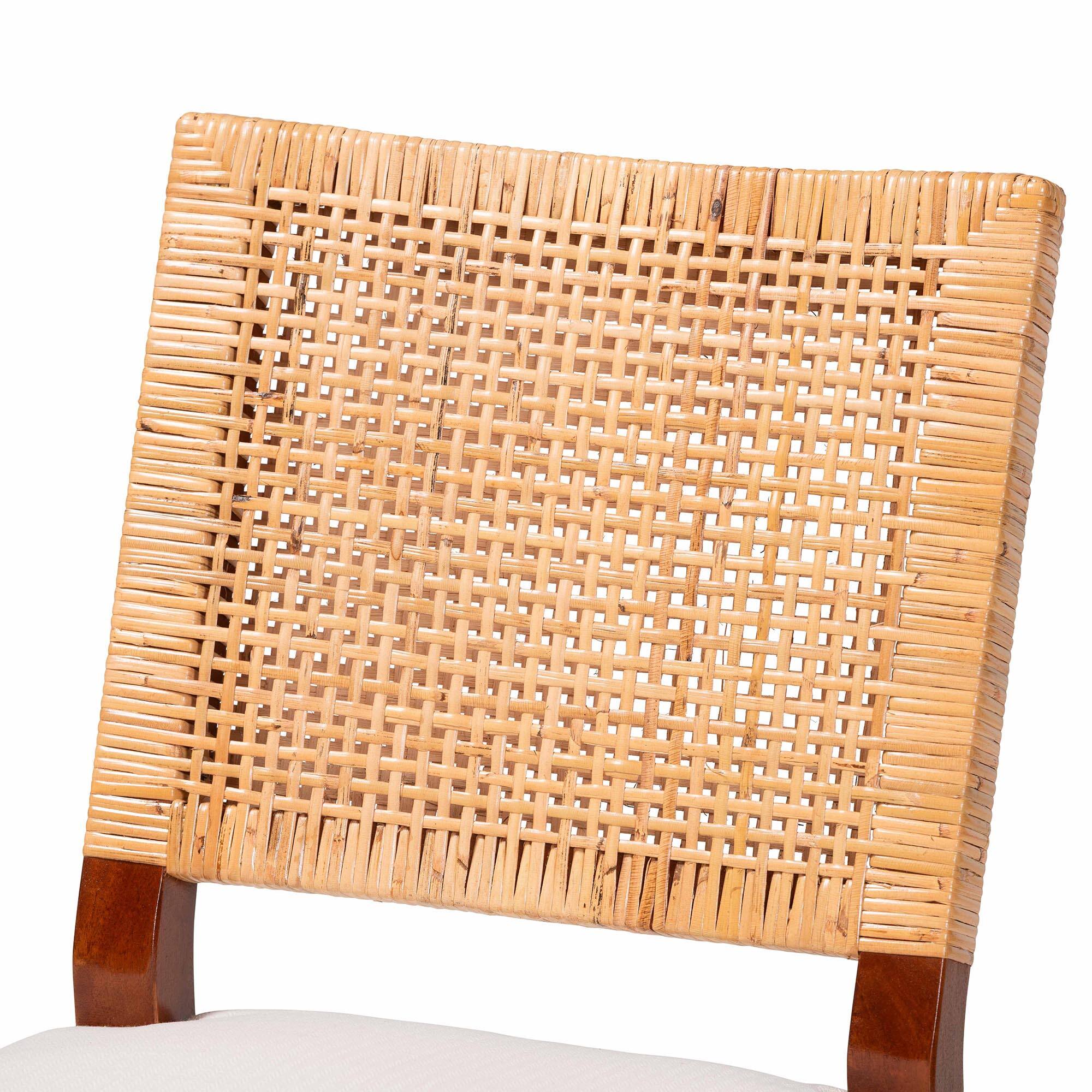 Alt View 1. bali & pari - Lesia Natural Rattan Dining Chair with Cushion - Handwoven Wicker Side Chair with Mahogany Wood Frame - Light Honey/Walnut Brown.