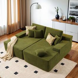Ovios - 81" Oversized Sectional Double Chaise Lounge with Cloud Plush Corduroy Sofa Bed - Green(Sherpa)