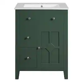 Boyel Living - 24 Inch Modern Bathroom Vanity with Ceramic Basin and Drawers - Green