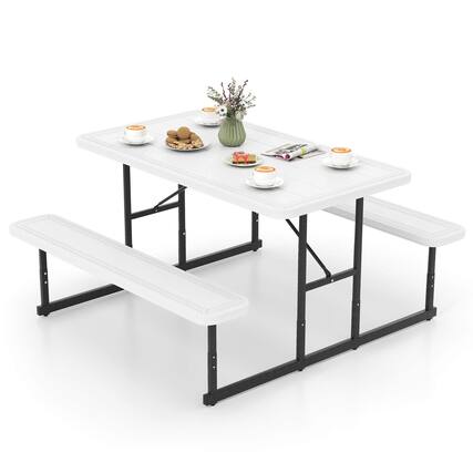 Front. Costway - Costway Picnic Table Bench Set for 2-4 People Outdoor Rectangular Camping Dining Table - White.