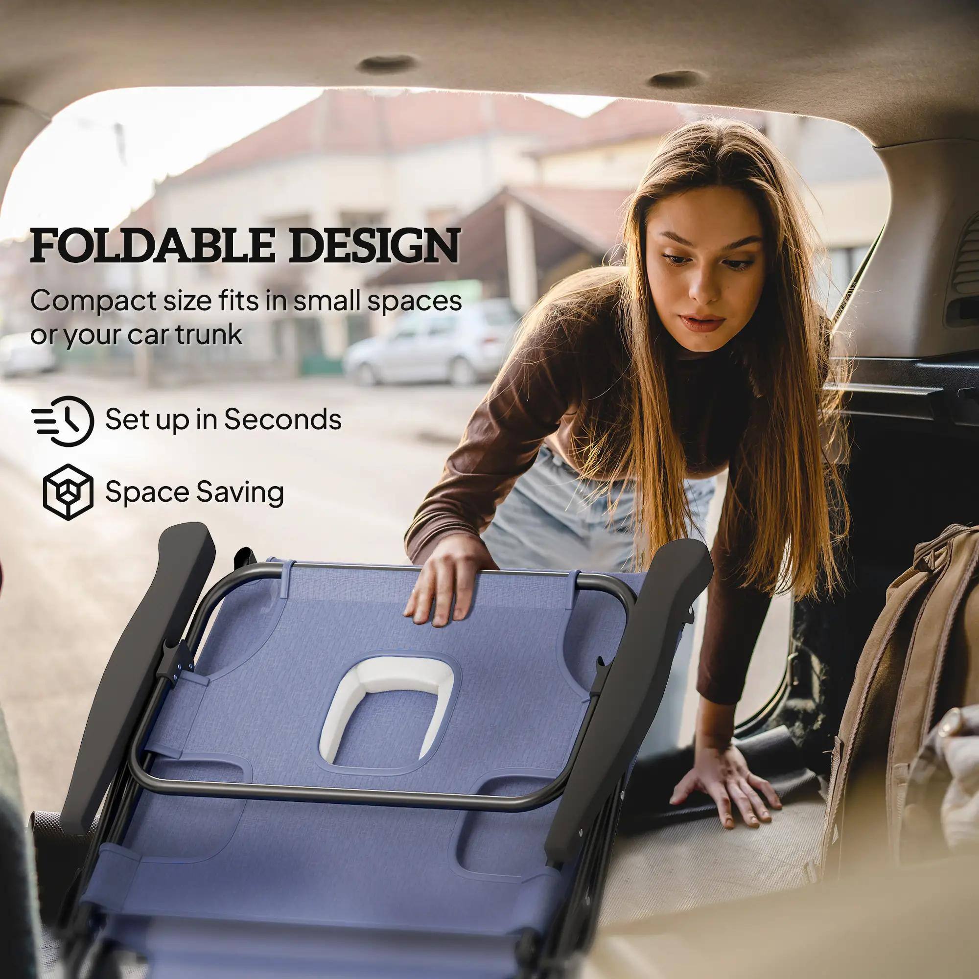 FOLDABLE DESIGN
Compact size fits in small spaces or your car trunk
Set up in Seconds
Space Saving