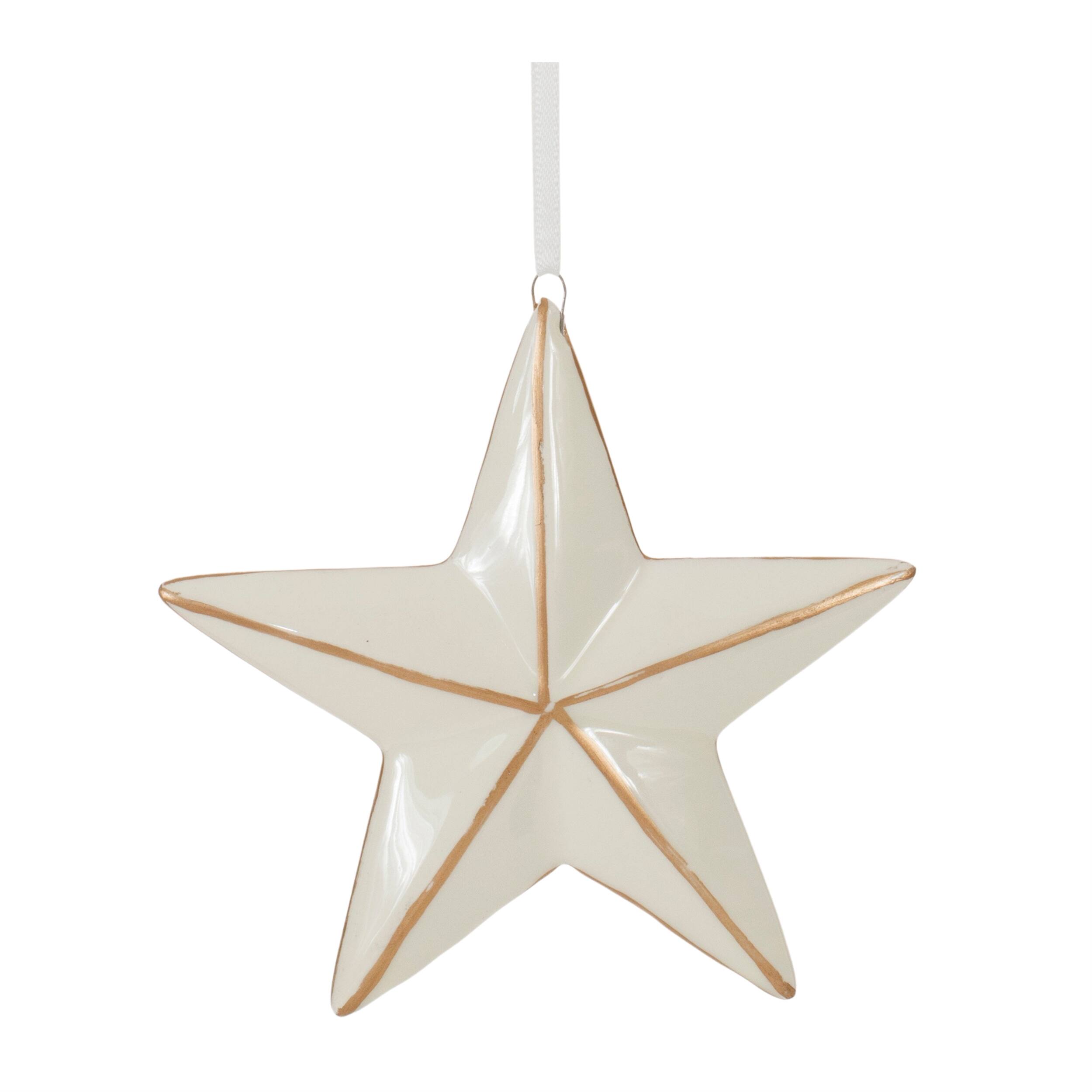 Alt View 2. BreeBe - Ceramic Star and Snowflake Ornament (Set of 6) - White, Gold.