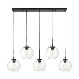 Living District - Baxter 5 Lights Black Pendant With Clear Glass - Black And Clear
