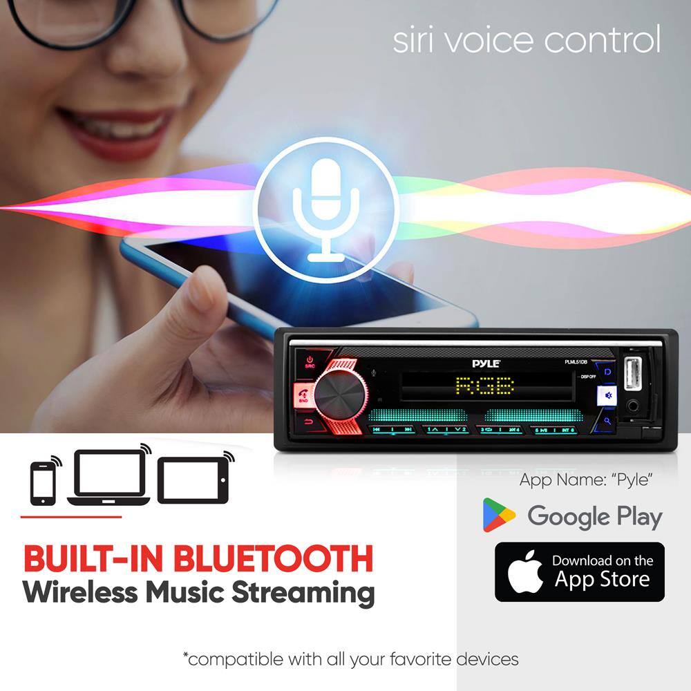 siri voice control

BUILT-IN BLUETOOTH  
Wireless Music Streaming  
*compatible with all your favorite devices

App Name: "Pyle"  
Google Play  
Download on the App Store