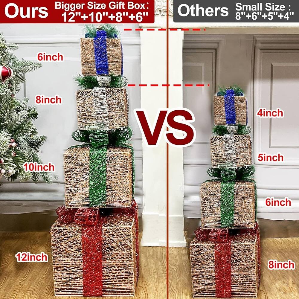 **Ours**

- Bigger Size Gift Box: 12" + 10" + 8" + 6"

**Others**

- Small Size: 8" + 6" + 5" + 4"

**Sizes:**

- 6inch
- 8inch
- 10inch
- 12inch

**VS**

- 4inch
- 5inch
- 6inch
- 8inch