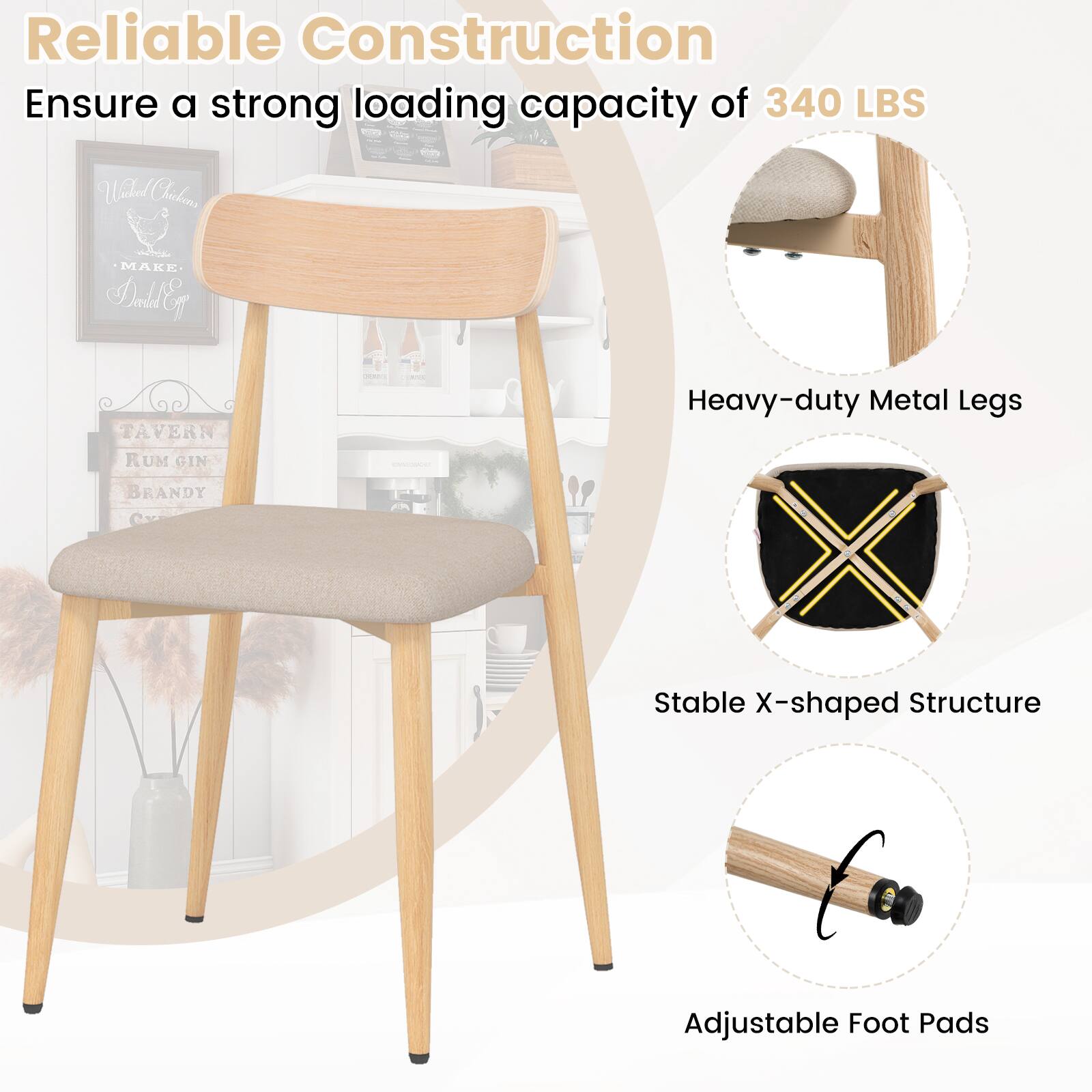 Reliable Construction  
Ensure a strong loading capacity of 340 LBS  

Heavy-duty Metal Legs  
Stable X-shaped Structure  
Adjustable Foot Pads