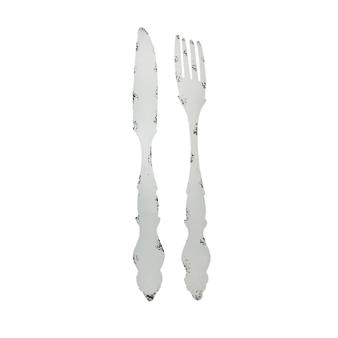 Alt View 1. Zeckos - 30 In Large Utensil Wall Art Decorative Knife Fork Farmhouse Kitchen Set of 2 - White.